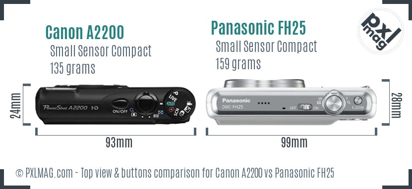 Canon A2200 vs Panasonic FH25 top view buttons comparison