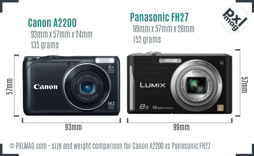 Canon A2200 vs Panasonic FH27 size comparison