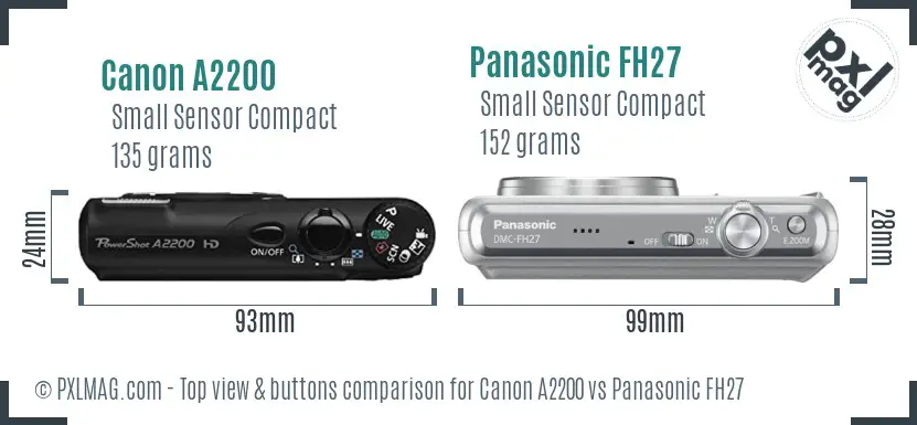 Canon A2200 vs Panasonic FH27 top view buttons comparison