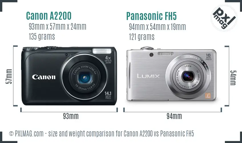 Canon A2200 vs Panasonic FH5 size comparison