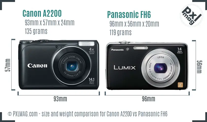 Canon A2200 vs Panasonic FH6 size comparison