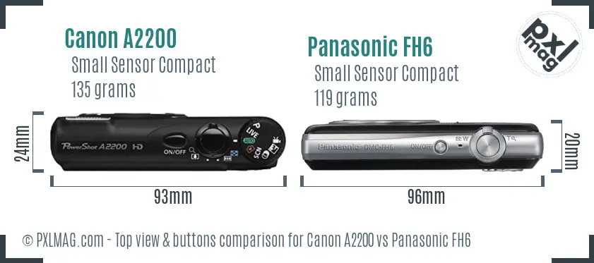 Canon A2200 vs Panasonic FH6 top view buttons comparison
