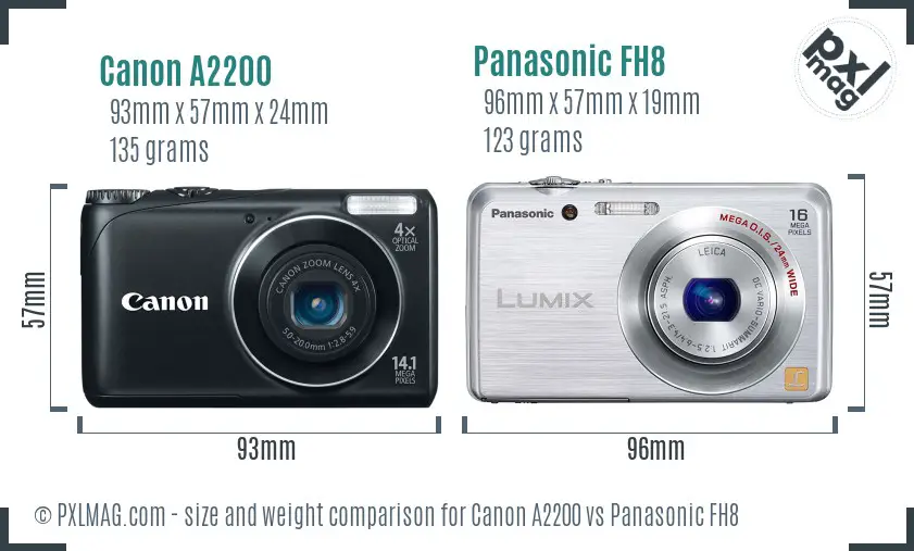 Canon A2200 vs Panasonic FH8 size comparison