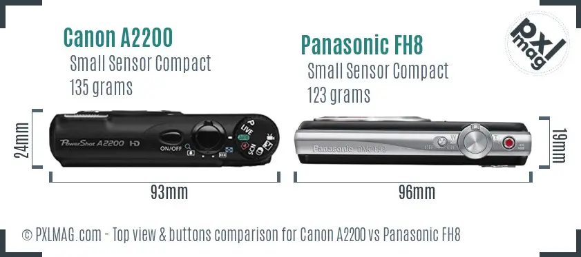 Canon A2200 vs Panasonic FH8 top view buttons comparison