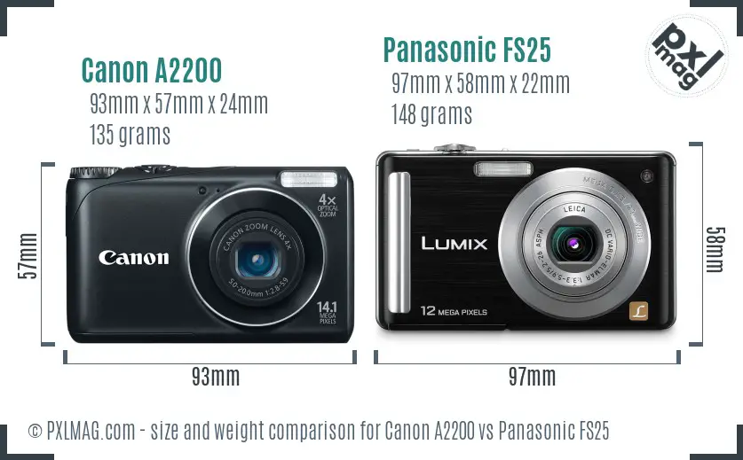 Canon A2200 vs Panasonic FS25 size comparison