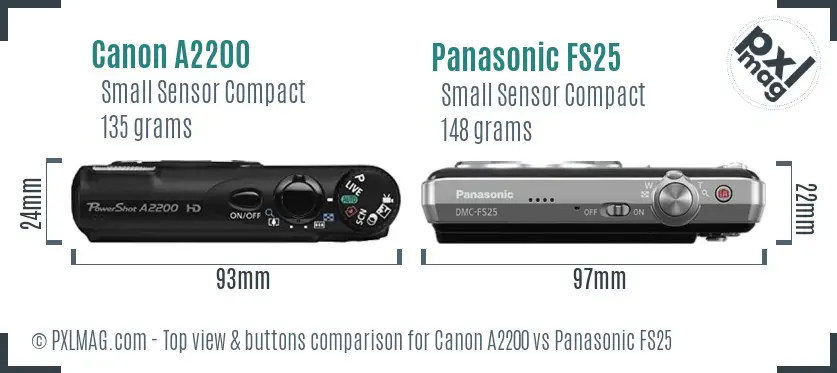 Canon A2200 vs Panasonic FS25 top view buttons comparison