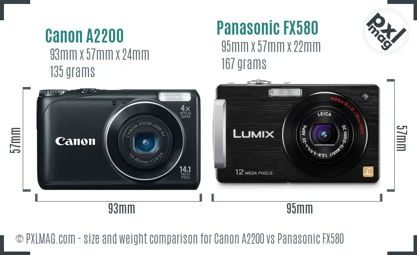 Canon A2200 vs Panasonic FX580 size comparison