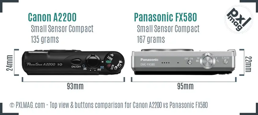 Canon A2200 vs Panasonic FX580 top view buttons comparison