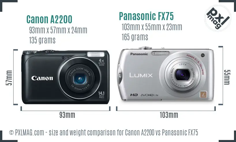 Canon A2200 vs Panasonic FX75 size comparison