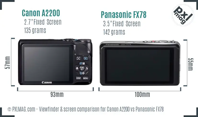 Canon A2200 vs Panasonic FX78 Screen and Viewfinder comparison