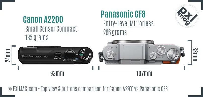 Canon A2200 vs Panasonic GF8 top view buttons comparison