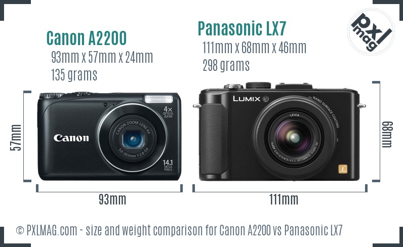 Canon A2200 vs Panasonic LX7 size comparison