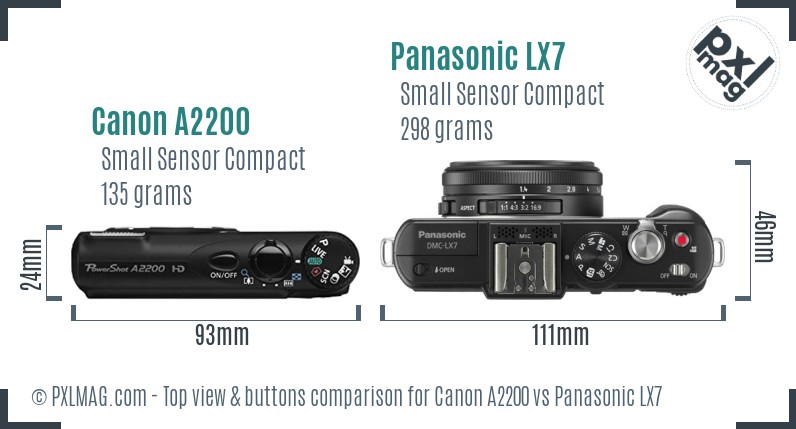 Canon A2200 vs Panasonic LX7 top view buttons comparison