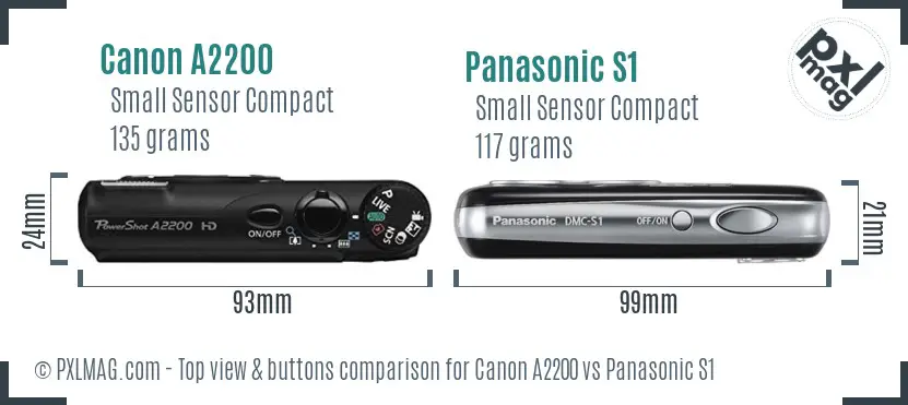 Canon A2200 vs Panasonic S1 top view buttons comparison