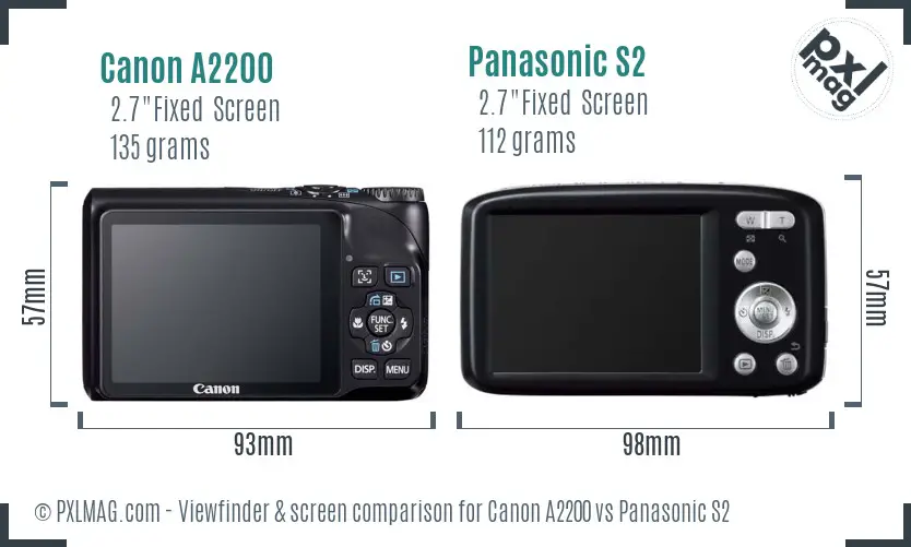 Canon A2200 vs Panasonic S2 Screen and Viewfinder comparison