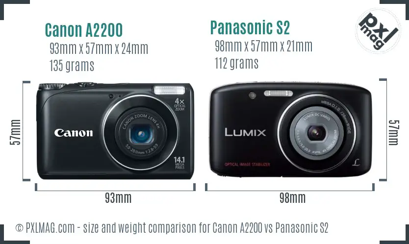 Canon A2200 vs Panasonic S2 size comparison