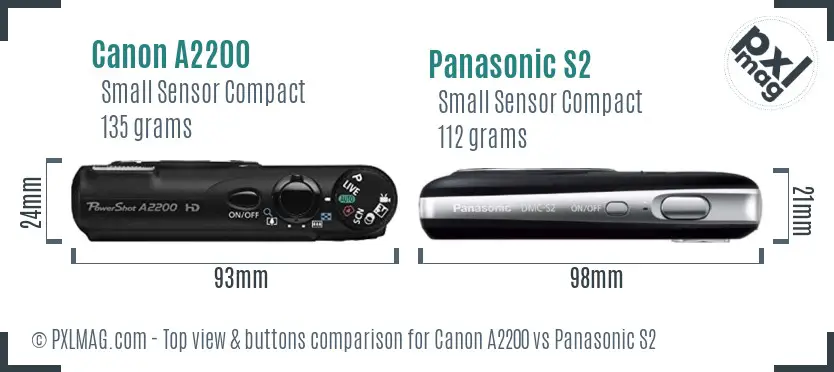 Canon A2200 vs Panasonic S2 top view buttons comparison