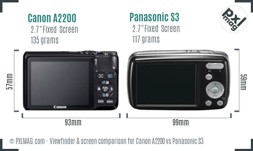 Canon A2200 vs Panasonic S3 Screen and Viewfinder comparison