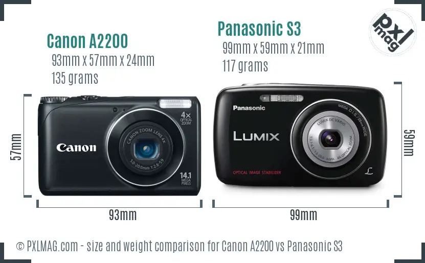 Canon A2200 vs Panasonic S3 size comparison