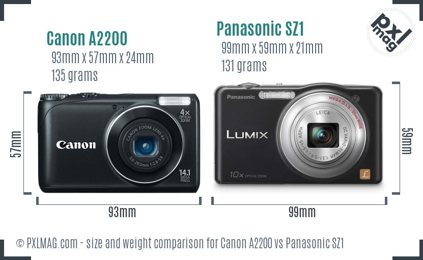 Canon A2200 vs Panasonic SZ1 size comparison Canon A2200 vs Panasonic SZ1 size comparison