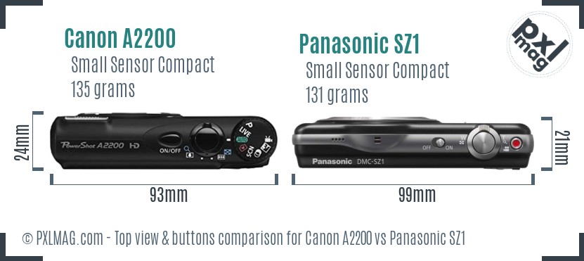 Canon A2200 vs Panasonic SZ1 top view buttons comparison