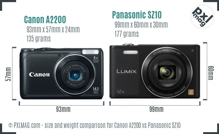 Canon A2200 vs Panasonic SZ10 size comparison Canon A2200 vs Panasonic SZ10 size comparison