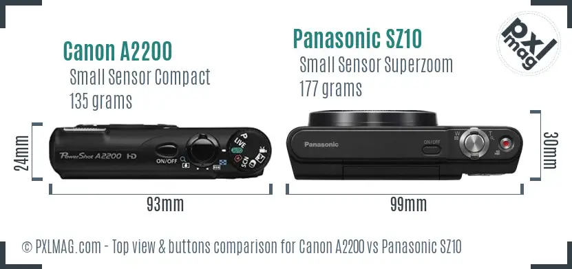 Canon A2200 vs Panasonic SZ10 top view buttons comparison