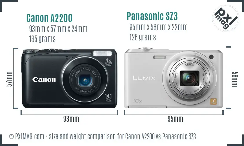 Canon A2200 vs Panasonic SZ3 size comparison Canon A2200 vs Panasonic SZ3 size comparison