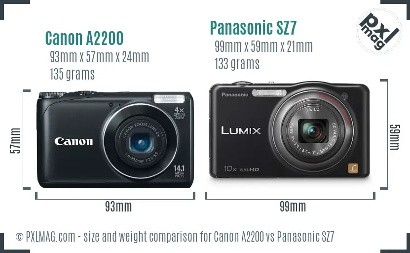 Canon A2200 vs Panasonic SZ7 size comparison