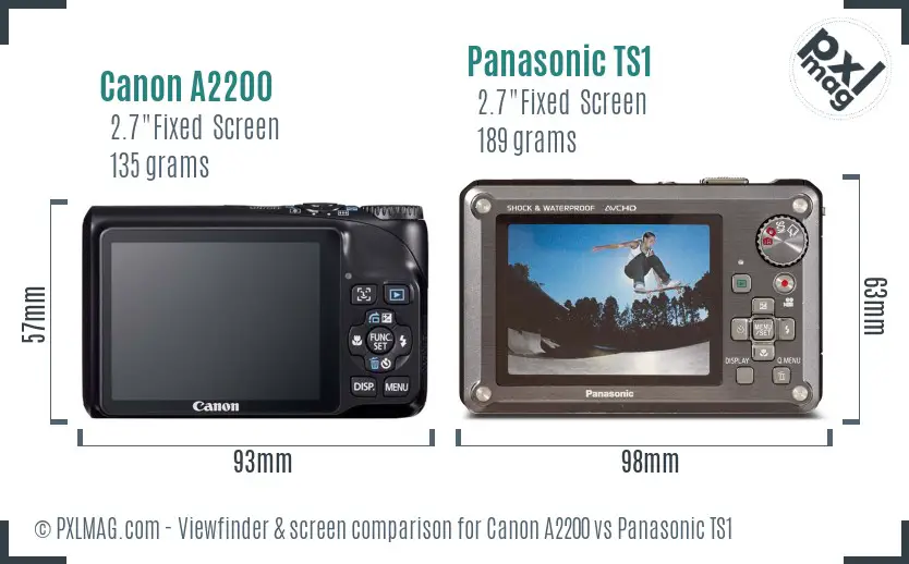 Canon A2200 vs Panasonic TS1 Screen and Viewfinder comparison