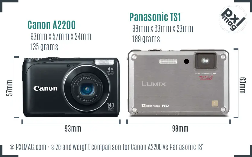 Canon A2200 vs Panasonic TS1 size comparison