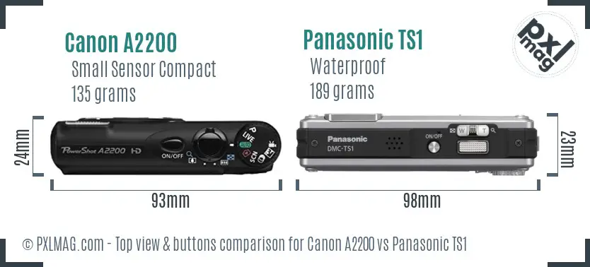 Canon A2200 vs Panasonic TS1 top view buttons comparison