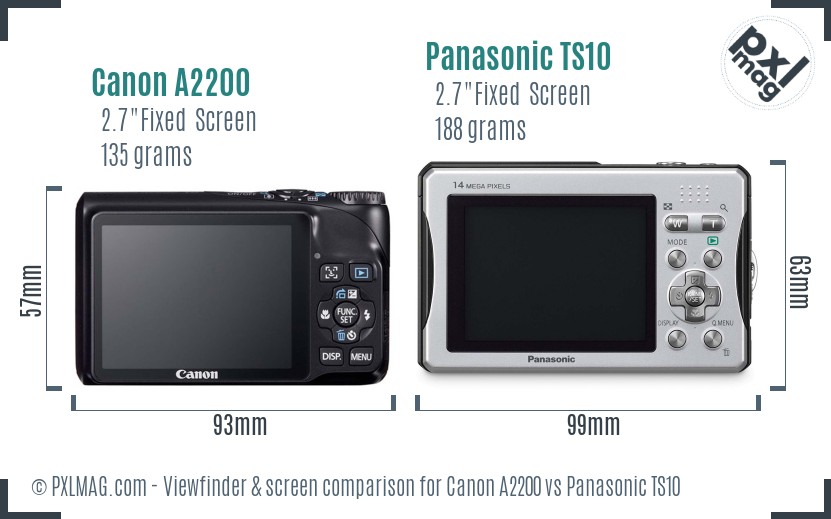 Canon A2200 vs Panasonic TS10 Screen and Viewfinder comparison