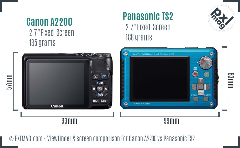 Canon A2200 vs Panasonic TS2 Screen and Viewfinder comparison