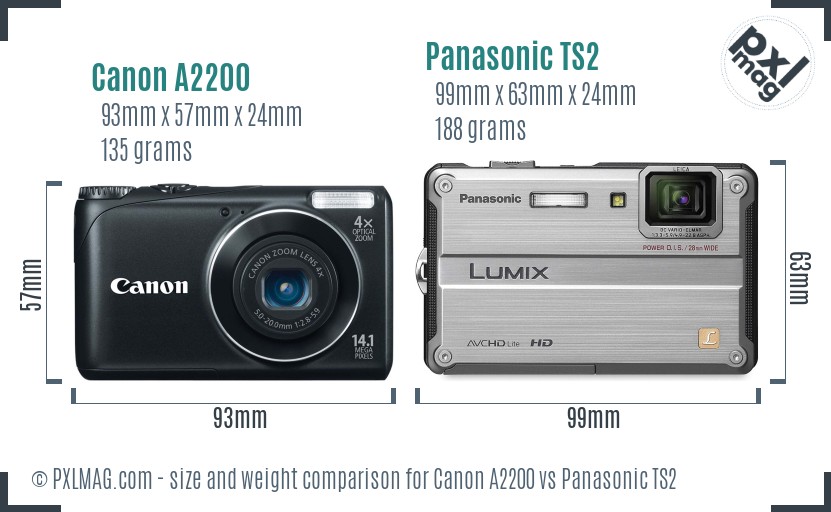 Canon A2200 vs Panasonic TS2 size comparison