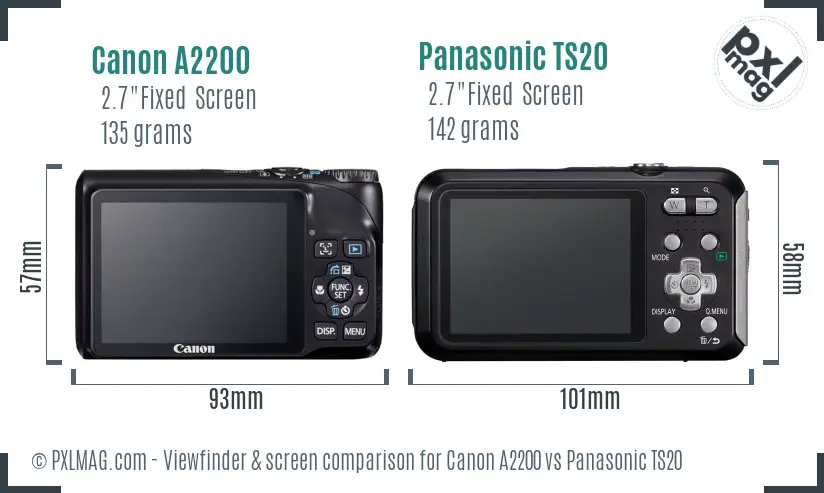Canon A2200 vs Panasonic TS20 Screen and Viewfinder comparison