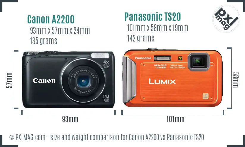 Canon A2200 vs Panasonic TS20 size comparison