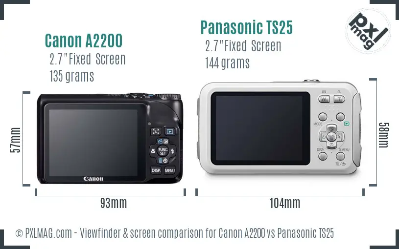 Canon A2200 vs Panasonic TS25 Screen and Viewfinder comparison