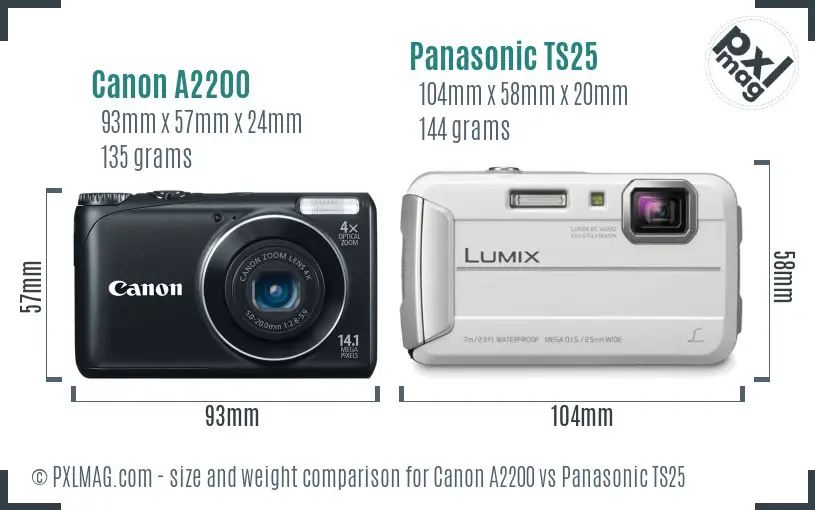 Canon A2200 vs Panasonic TS25 size comparison