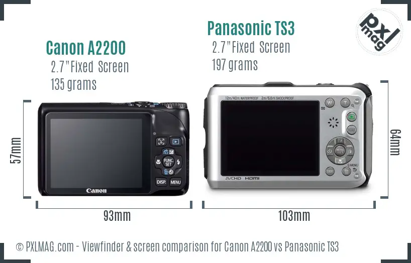 Canon A2200 vs Panasonic TS3 Screen and Viewfinder comparison Canon A2200 vs Panasonic TS3 Screen and Viewfinder comparison