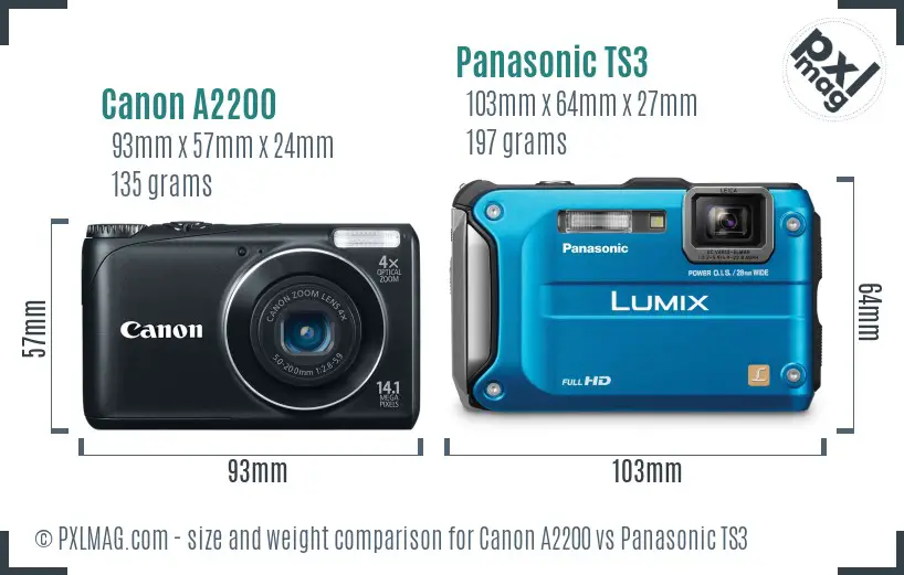 Canon A2200 vs Panasonic TS3 size comparison Canon A2200 vs Panasonic TS3 size comparison