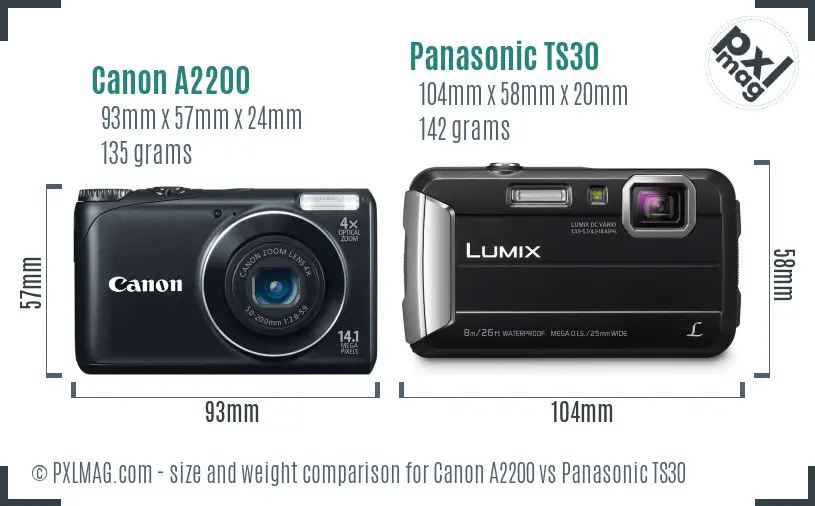 Canon A2200 vs Panasonic TS30 size comparison Canon A2200 vs Panasonic TS30 size comparison