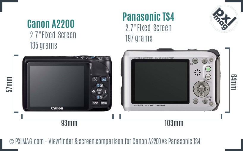 Canon A2200 vs Panasonic TS4 Screen and Viewfinder comparison