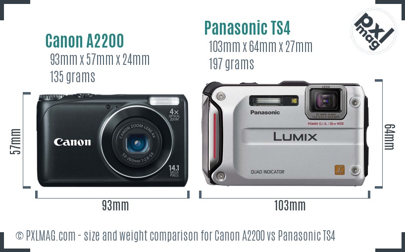 Canon A2200 vs Panasonic TS4 size comparison
