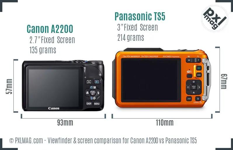 Canon A2200 vs Panasonic TS5 Screen and Viewfinder comparison