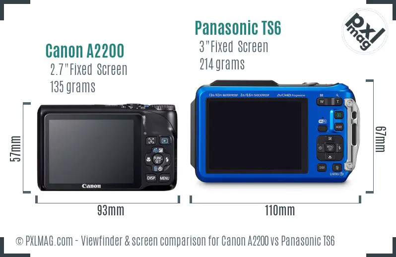 Canon A2200 vs Panasonic TS6 Screen and Viewfinder comparison