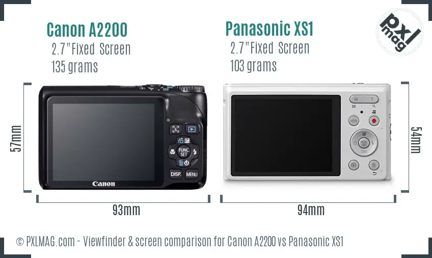 Canon A2200 vs Panasonic XS1 Screen and Viewfinder comparison