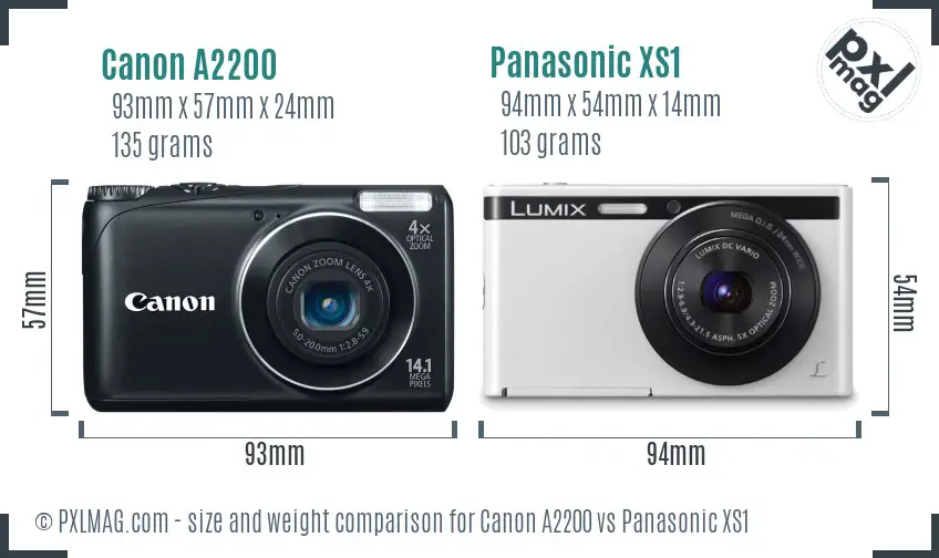 Canon A2200 vs Panasonic XS1 size comparison