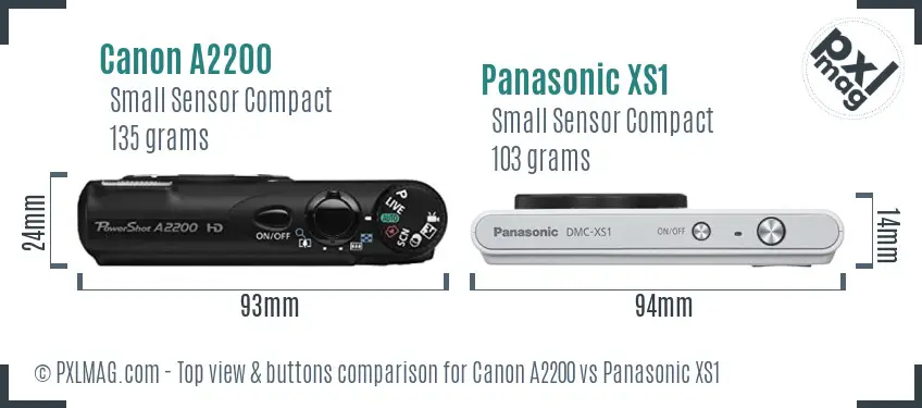 Canon A2200 vs Panasonic XS1 top view buttons comparison