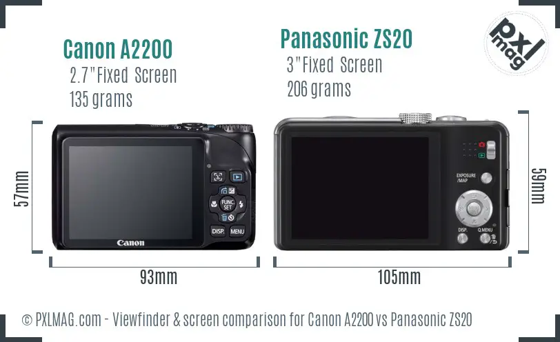 Canon A2200 vs Panasonic ZS20 Screen and Viewfinder comparison